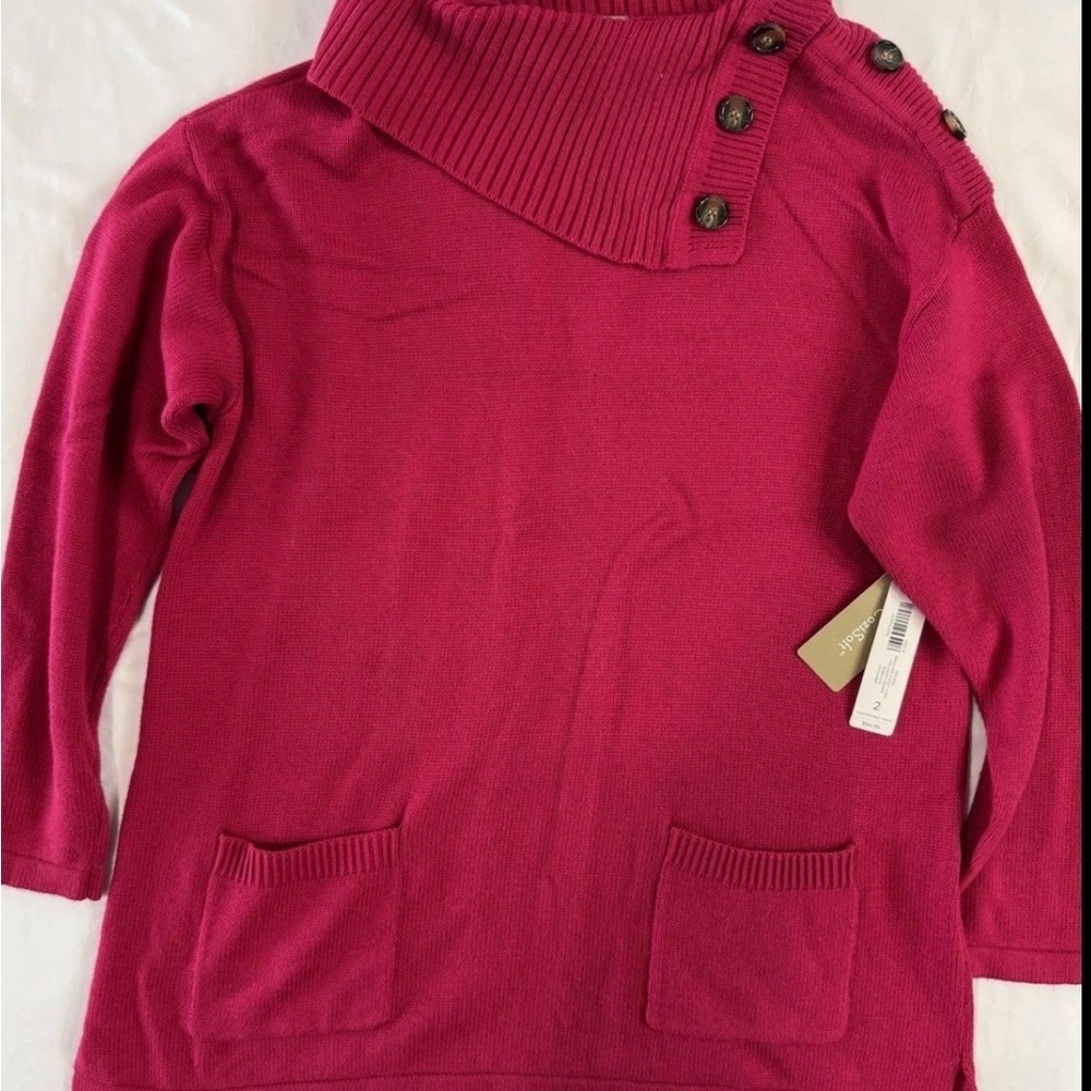 Chico's Fuchsia Cowl Neck Sweater with Button Accents cotton blend XL